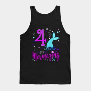 Kids Mermaid Girls 4Th Birthday 4 Years Old Party Tank Top